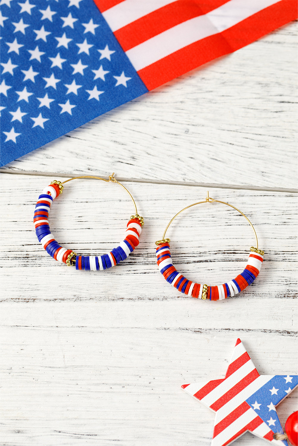 American Flag Inspired Beaded Large Hoop Earrings