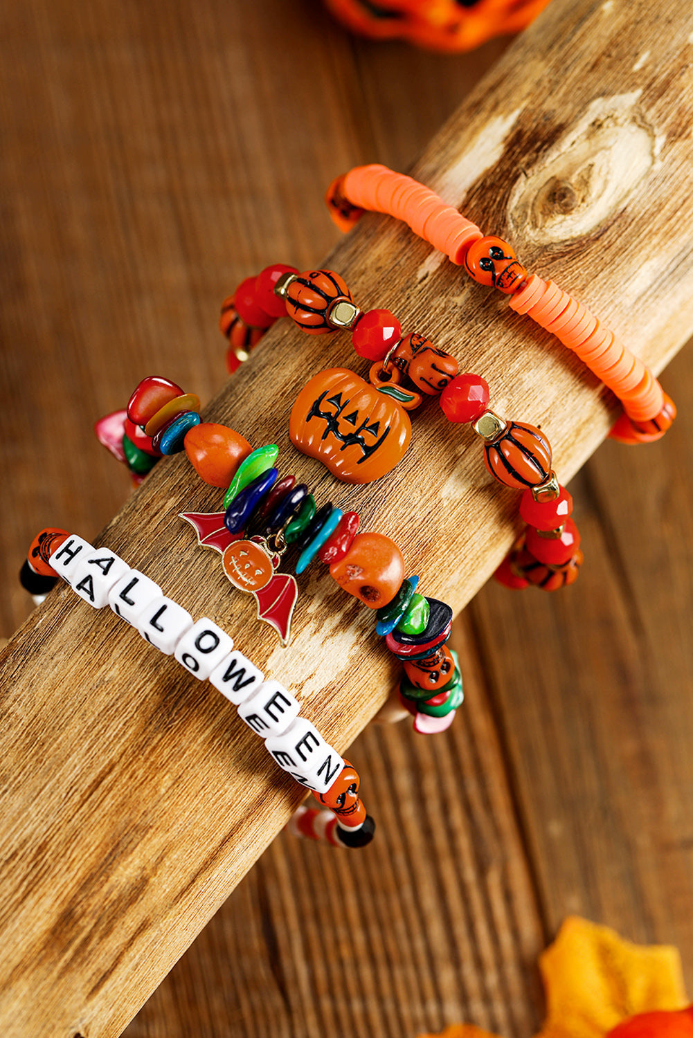4pcs Halloween Pumpkin Bat Spider Bracelet Set