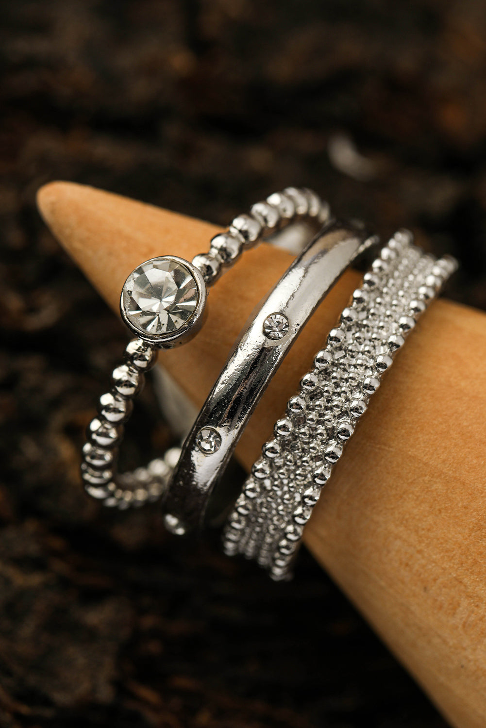 3pcs Rhinestone Alloy Opening Ring Set