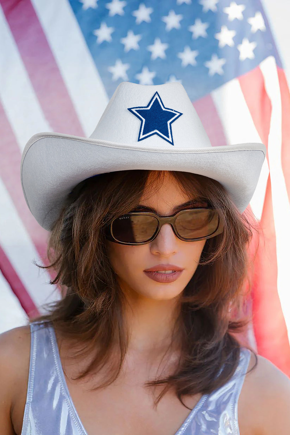 American Flag Theme Print Wide Brim Cowboy Hat