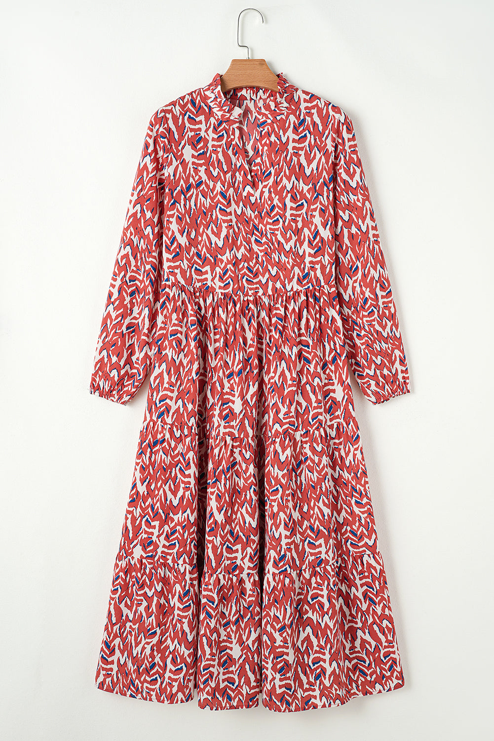 Abstract Print Pleated High Waist Midi Dress