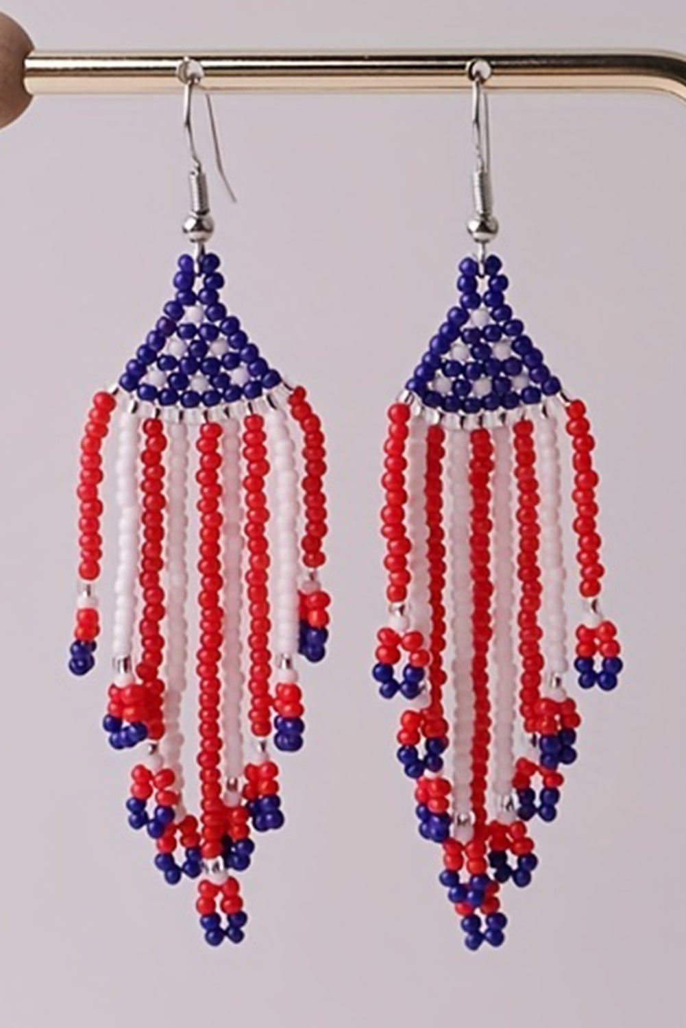 American Flag Beaded Fringed Hook Earrings