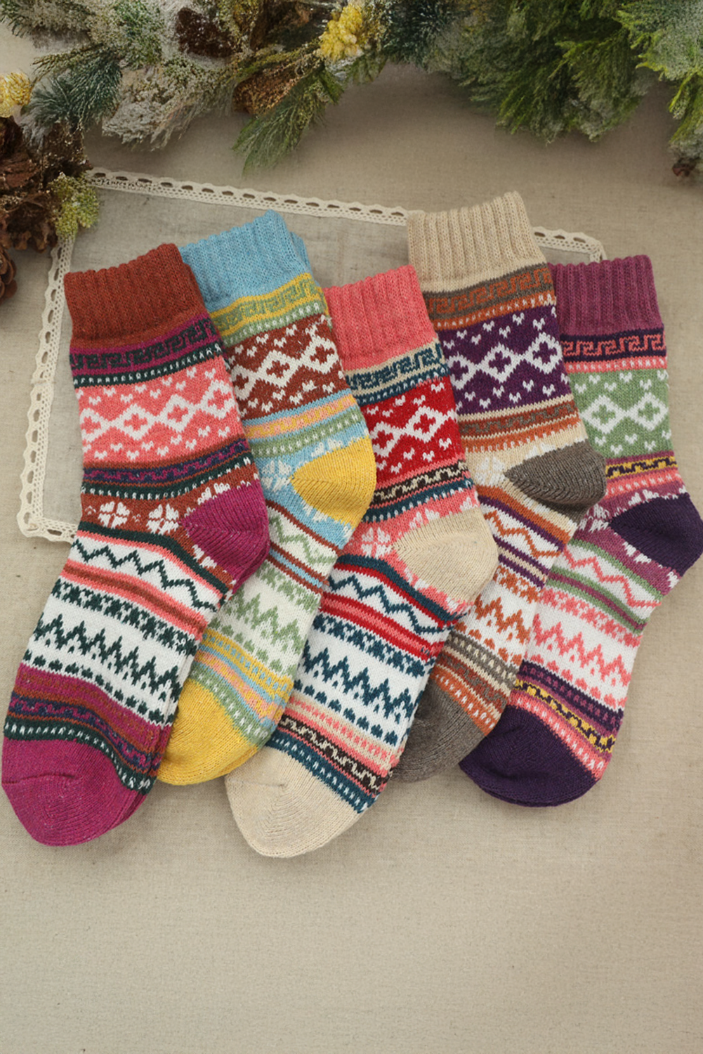 5pcs/set Bohemian Pattern Soft Crew Socks