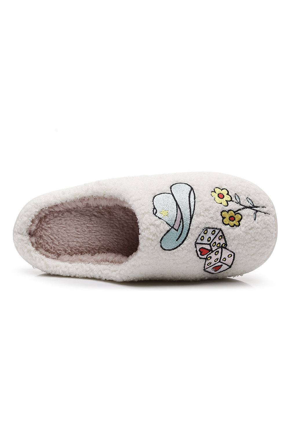 Asymmetric Embroidered Pattern Cowgirl Plush House Slippers