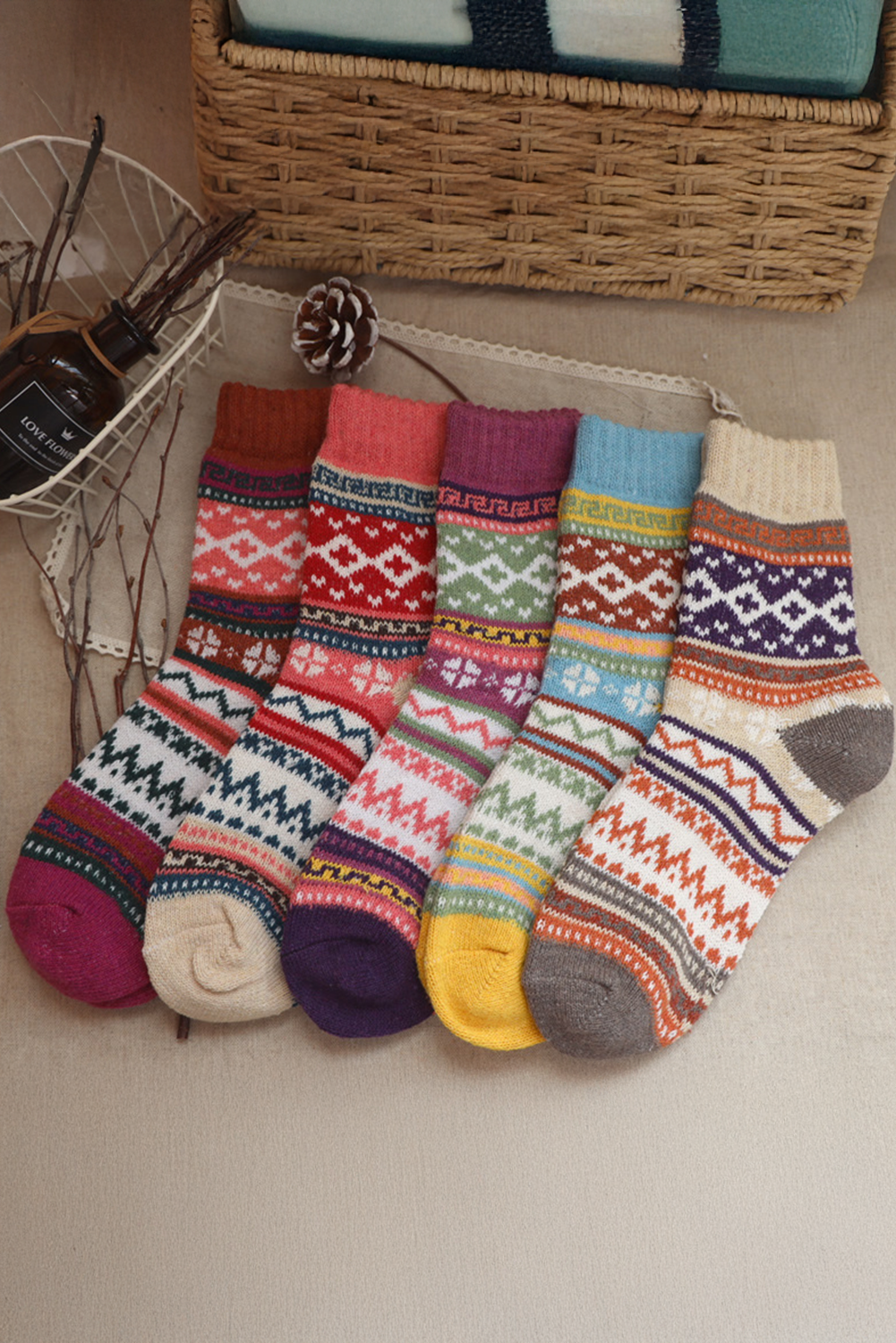5pcs/set Bohemian Pattern Soft Crew Socks