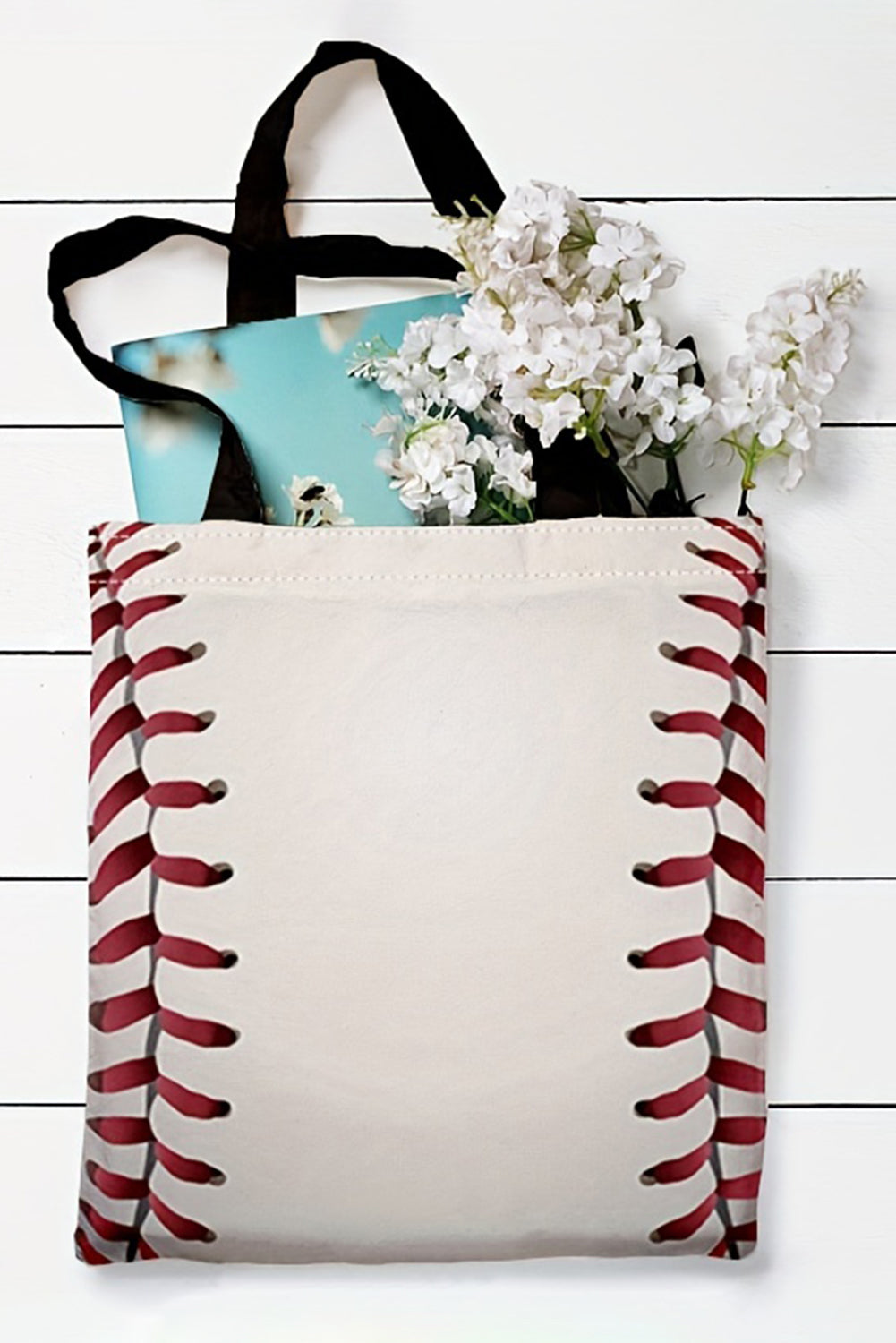 Baseball Print Canvas Tote Bag