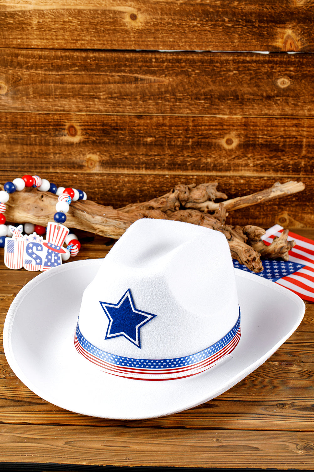 American Flag Theme Print Wide Brim Cowboy Hat