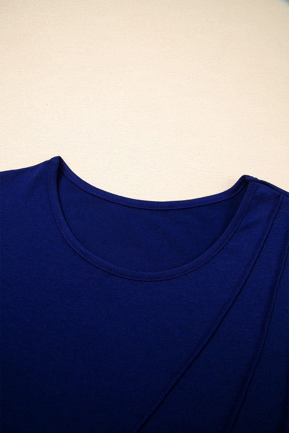 Asymmetric Seam Detail Solid Color Long Sleeve Top
