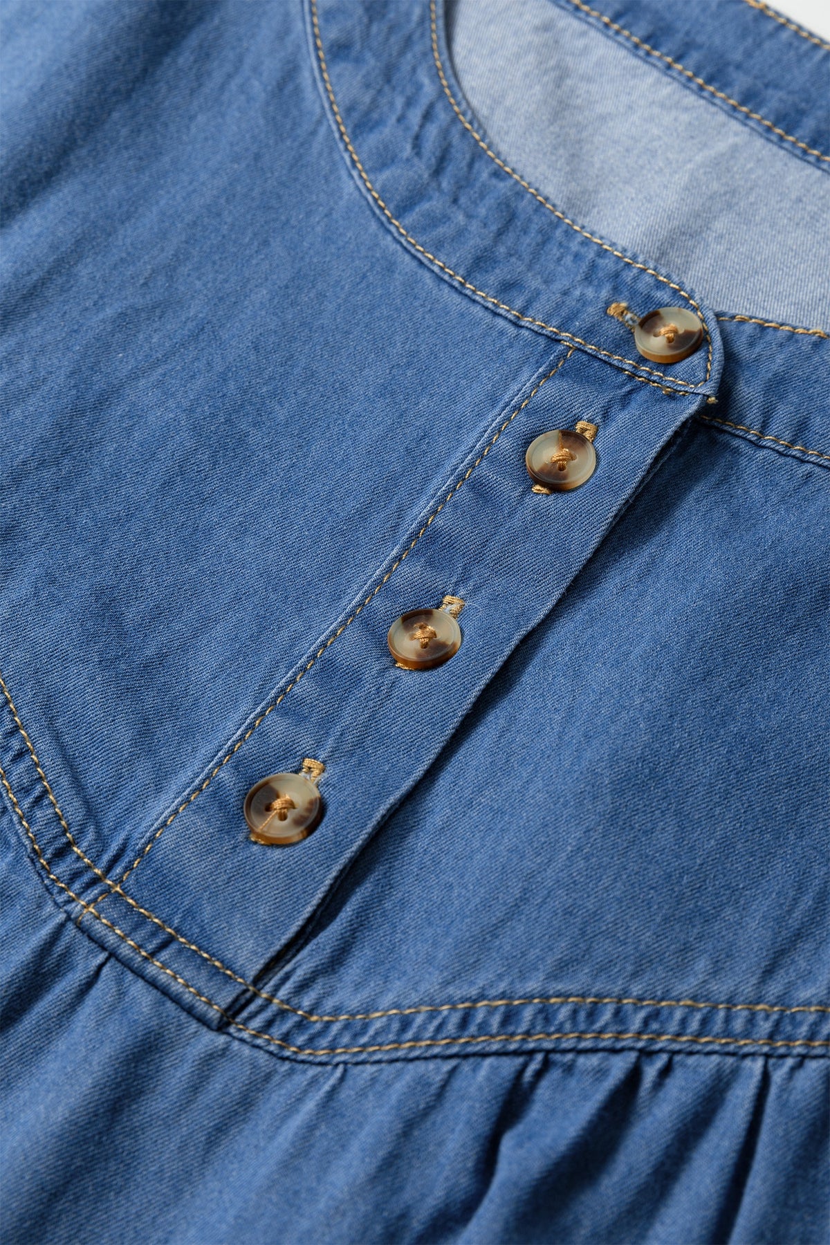 Beau Blue Seam Pleated Detail Short Sleeve Denim Top