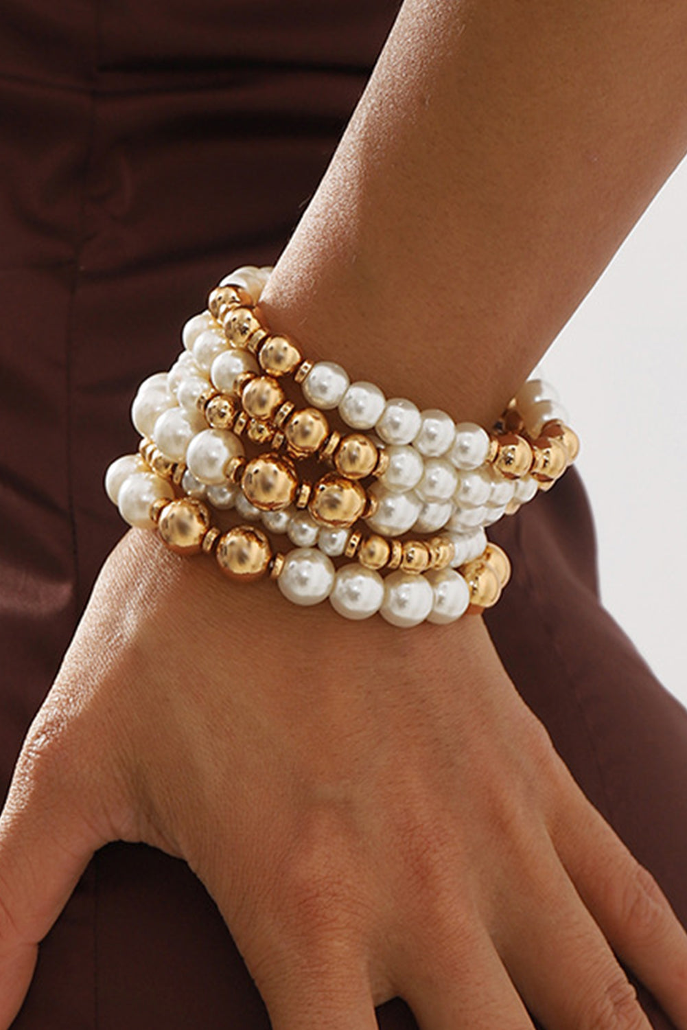 5pcs Pearl Plated Beaded Bracelet Set
