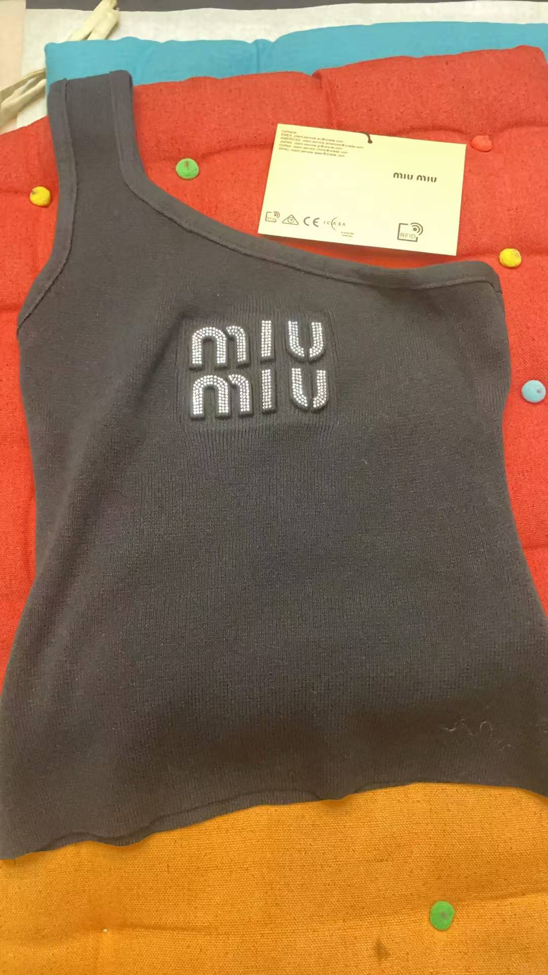 Miu Miu BLACKOne-Shoulder Tank Top with Crystal