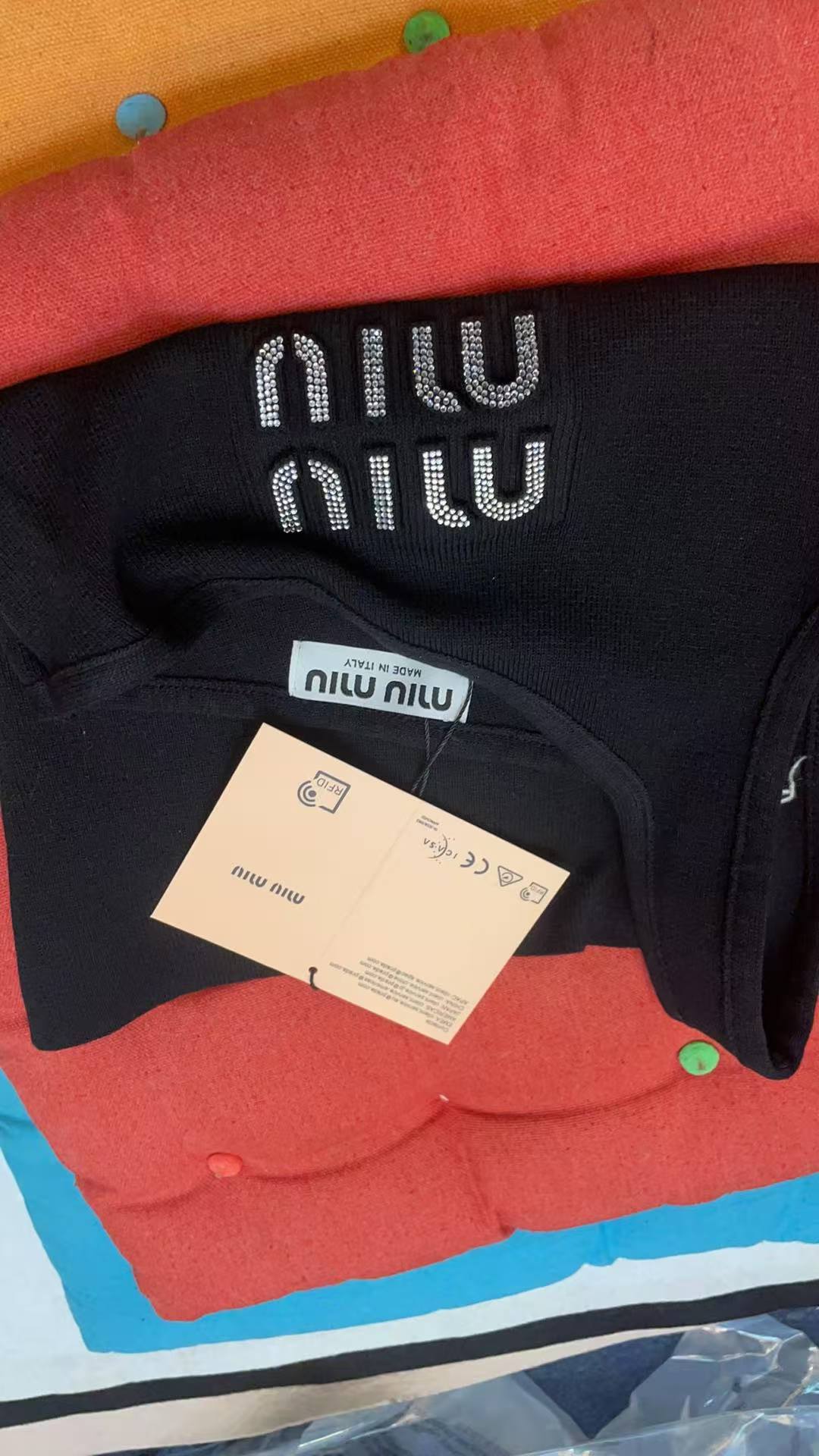 Miu Miu BLACKOne-Shoulder Tank Top with Crystal