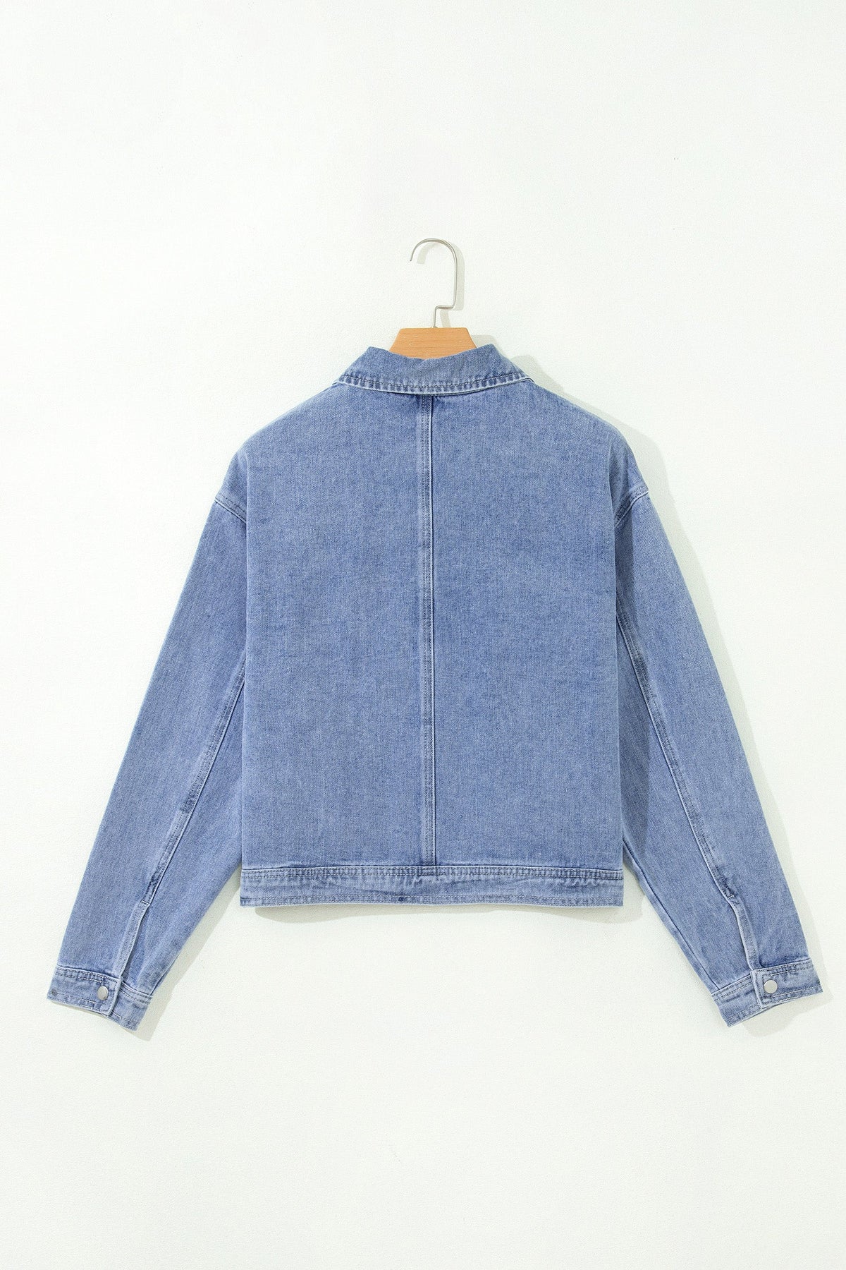 Beau Blue Studded Metal Zipper Rivet Pockets Denim Jacket