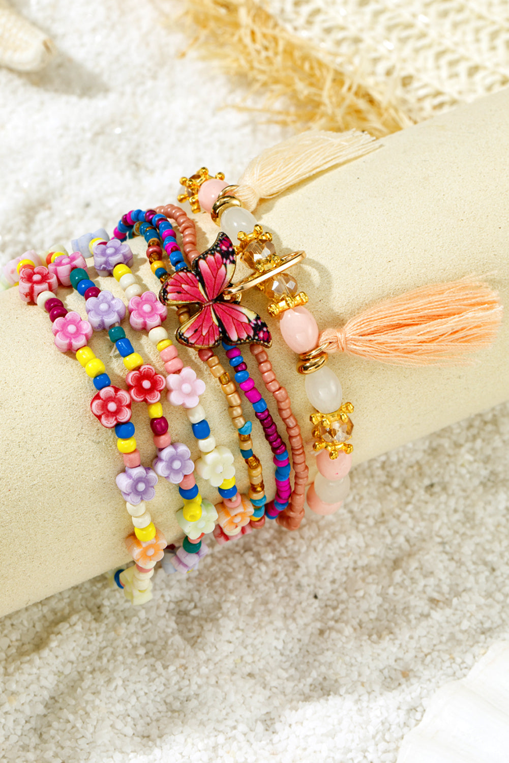 7pcs Handmade Beaded Bohemian Style Butterfly Tassel Bracelet Set