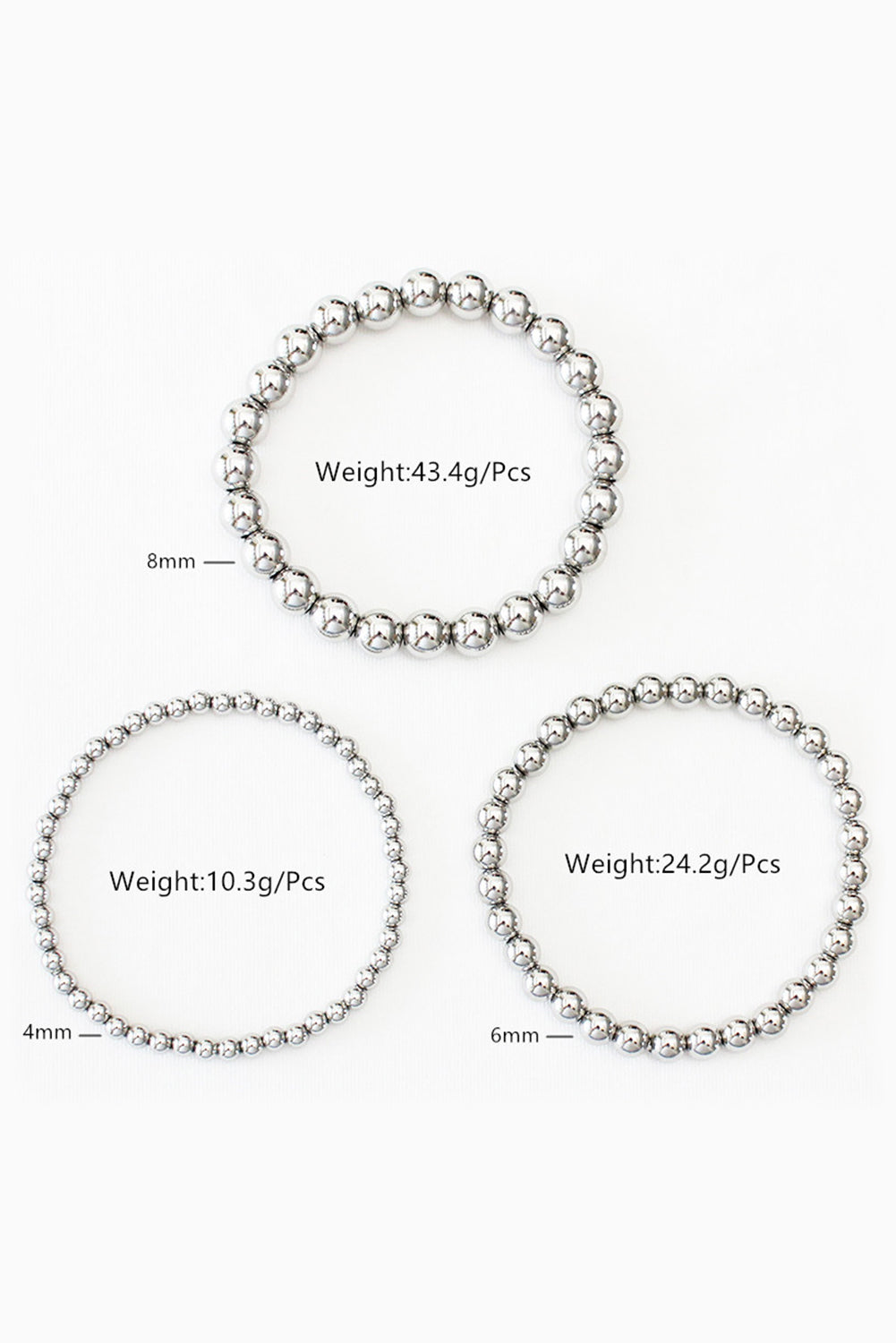 3pcs 4/6/8mm Bead Bracelet Set