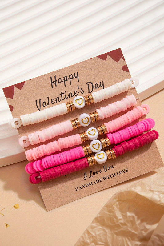 5Pcs Valentine Heart Beaded Bracelet