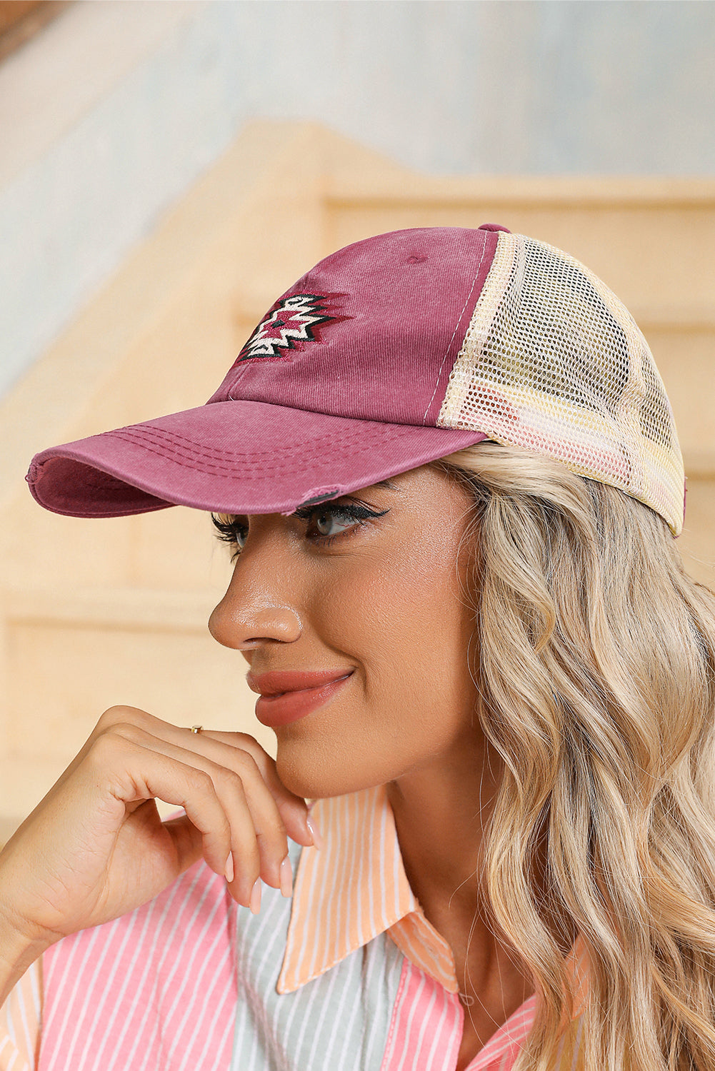 Aztec Pattern Cotton Distressed Baseball Cap