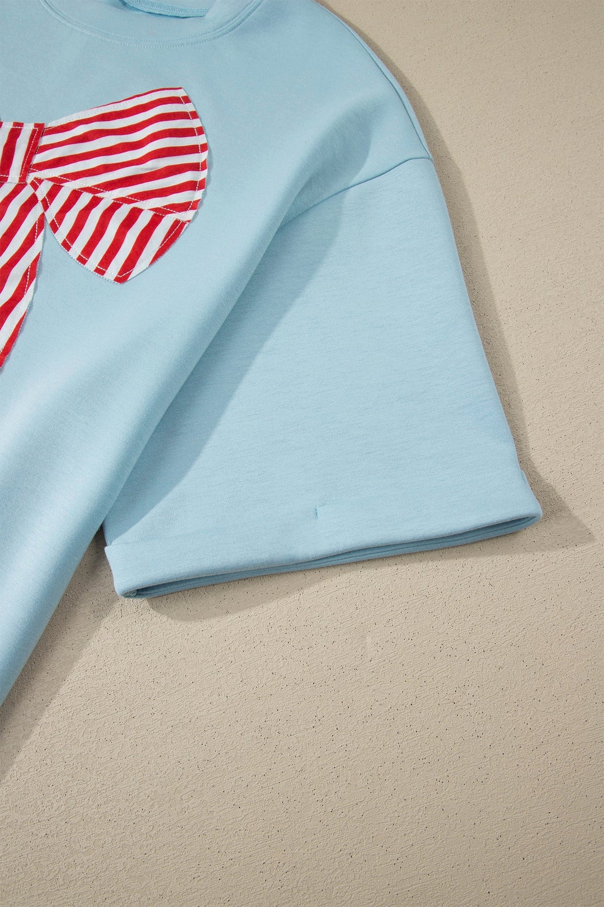 Beau Blue Plus Size Patriotic Bow Patchwork Graphic T-Shirt