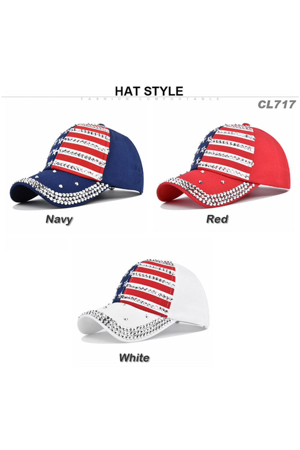 American Flag Rhinestone Decor Baseball Cap