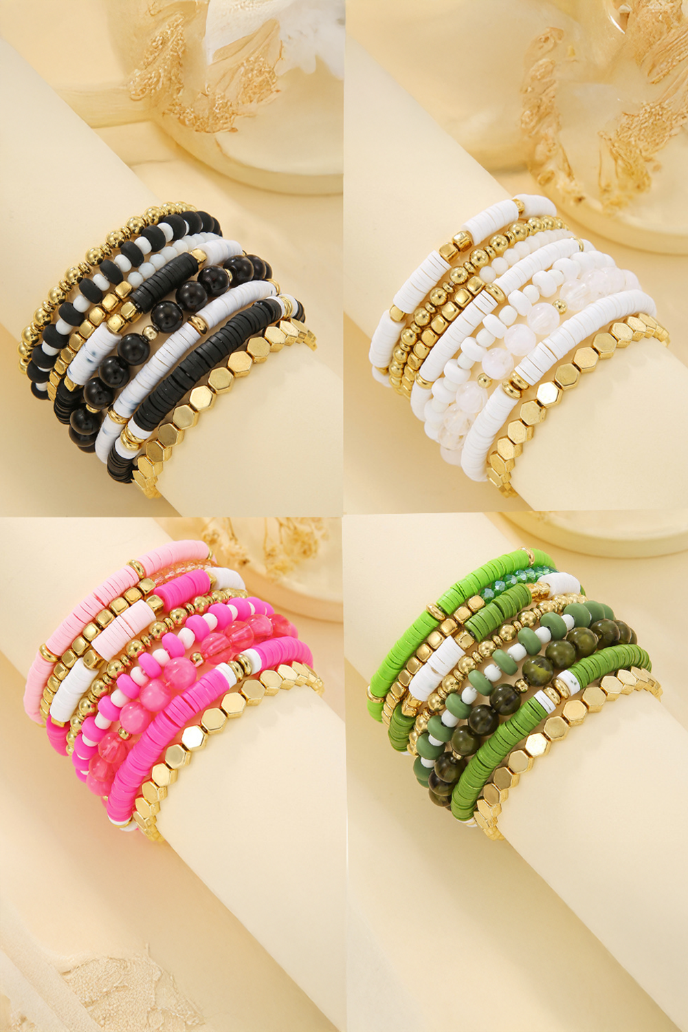 8pcs Valentine Vibe Beaded Elastic Bracelet Set