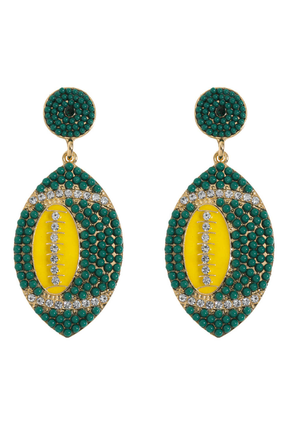 Beaded Rhinestone Rugby Football Drop Earrings