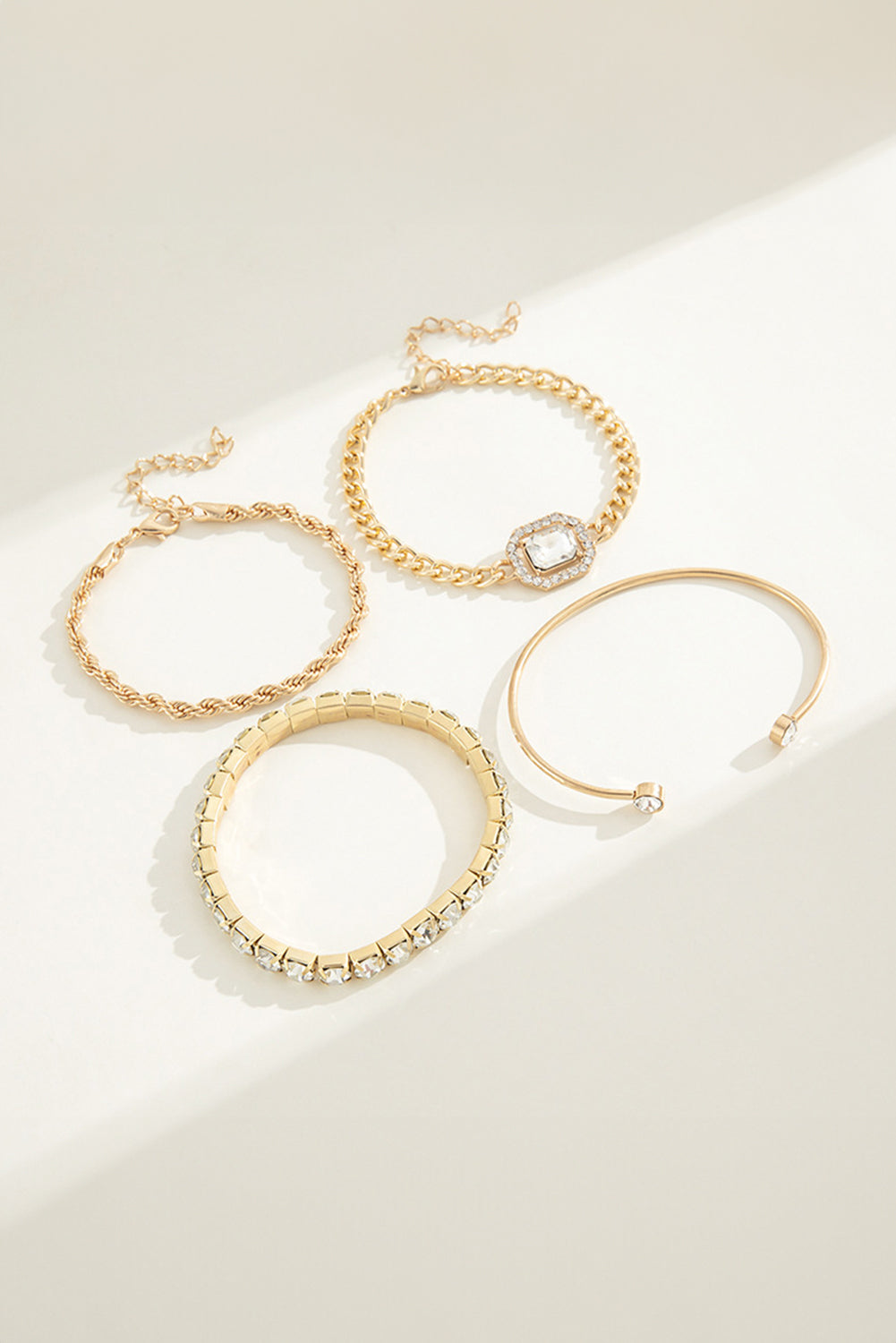 4pcs Diamond Chained Braided Bangle Bracelet Set
