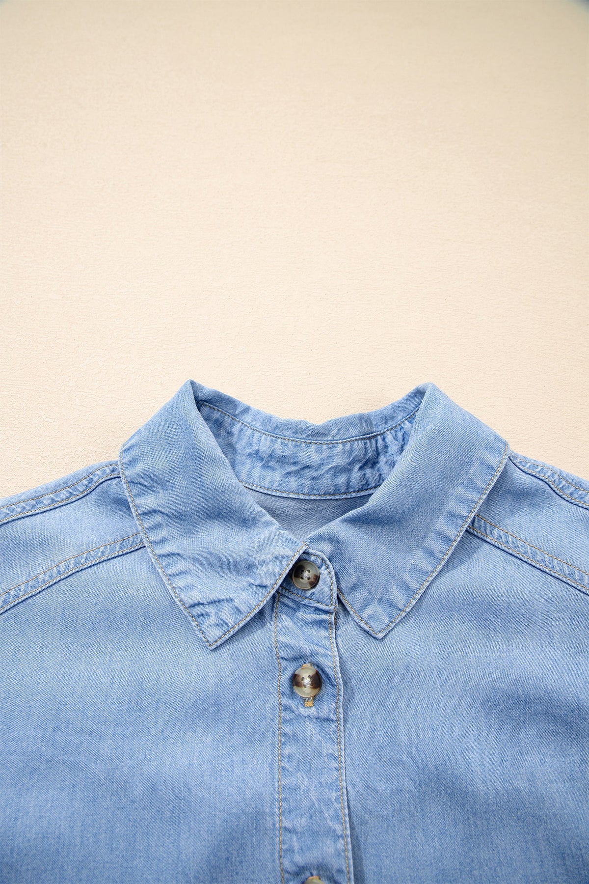 Beau Blue Half Sleeve High Low Chambray Shirt