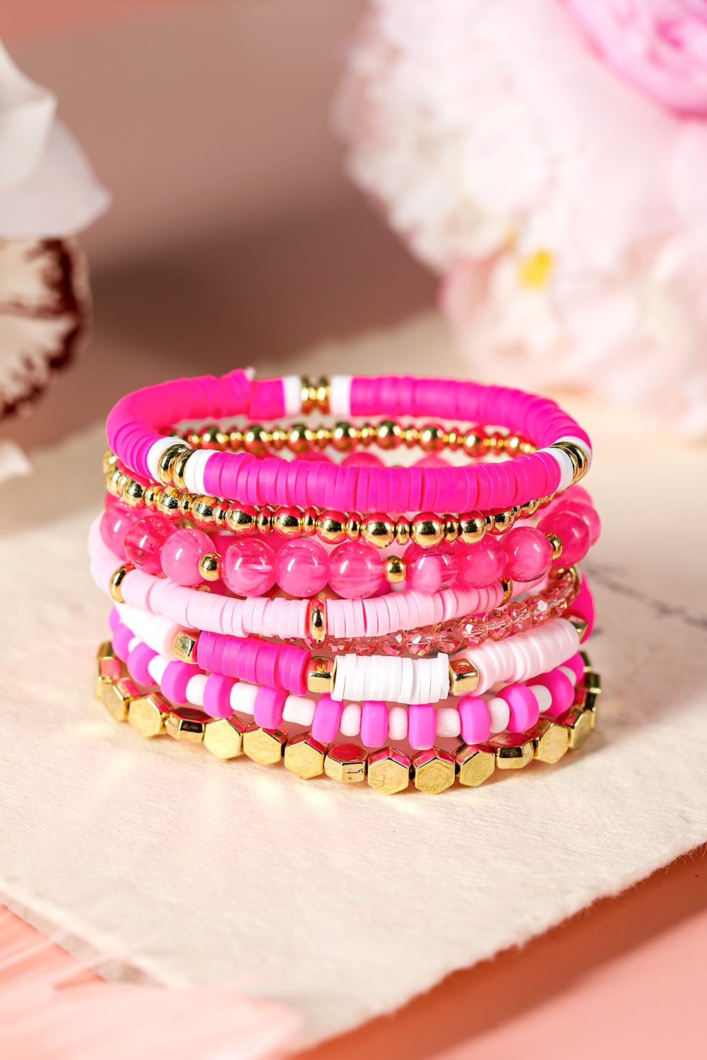 8pcs Valentine Vibe Beaded Elastic Bracelet Set