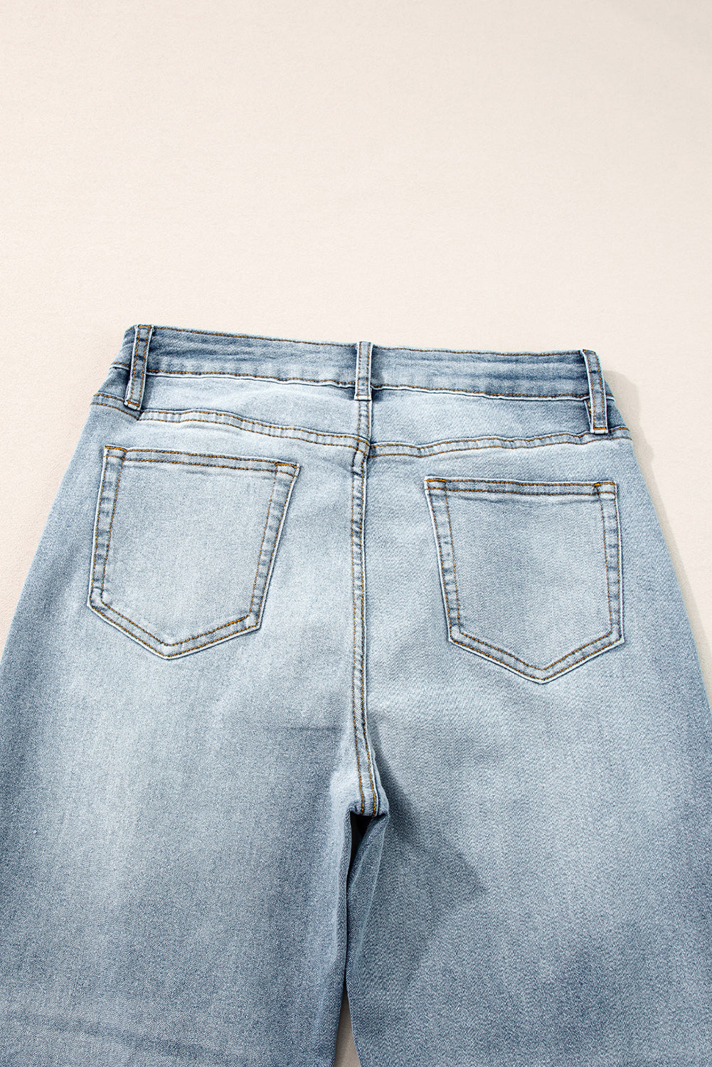 Acid Wash Raw Edge Straight Jeans