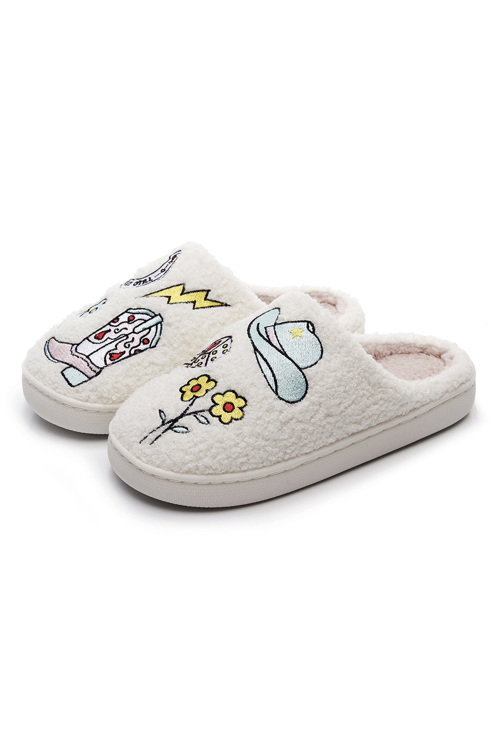 Asymmetric Embroidered Pattern Cowgirl Plush House Slippers
