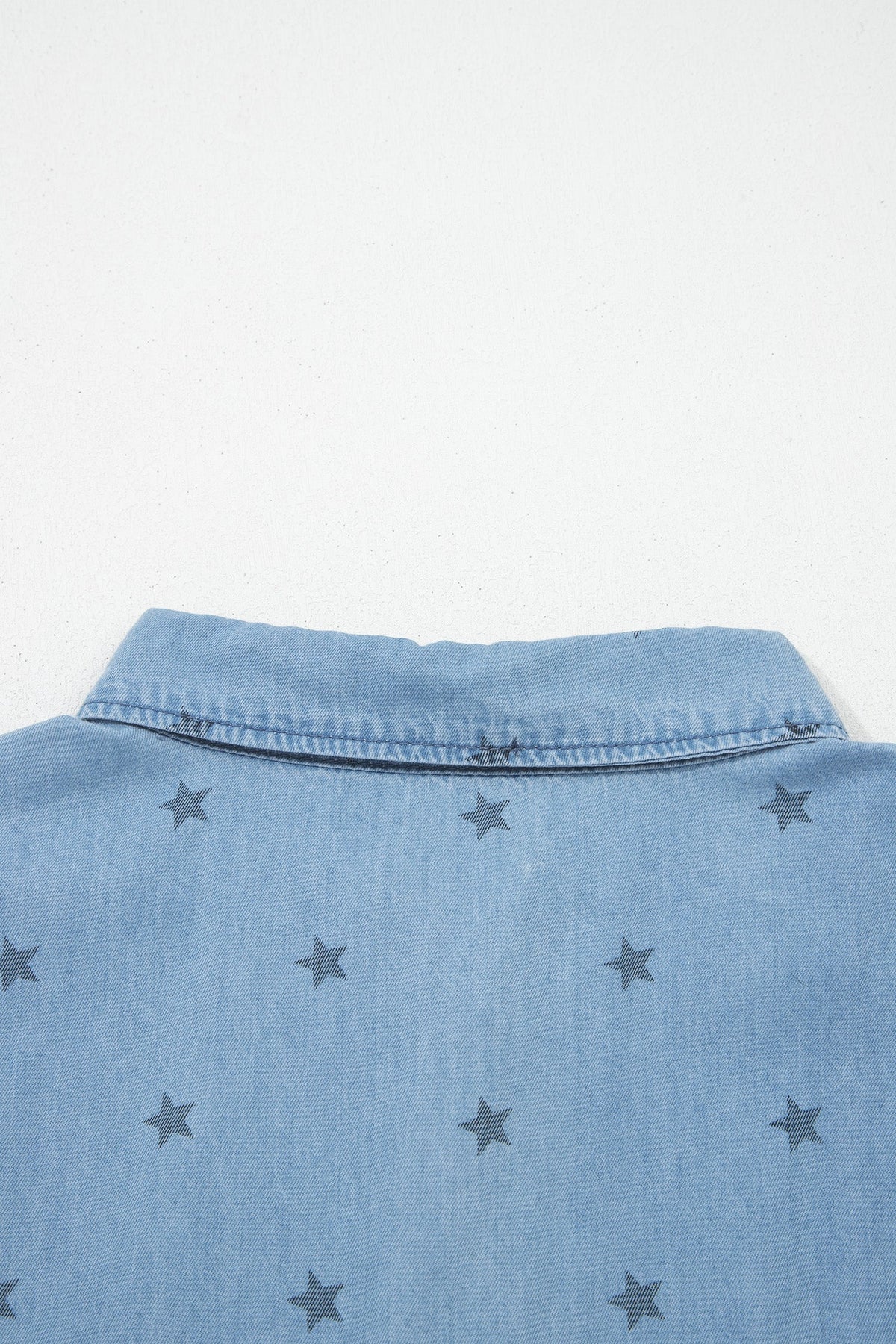 Beau Blue Star Allover Print Short Sleeve Denim Shirt