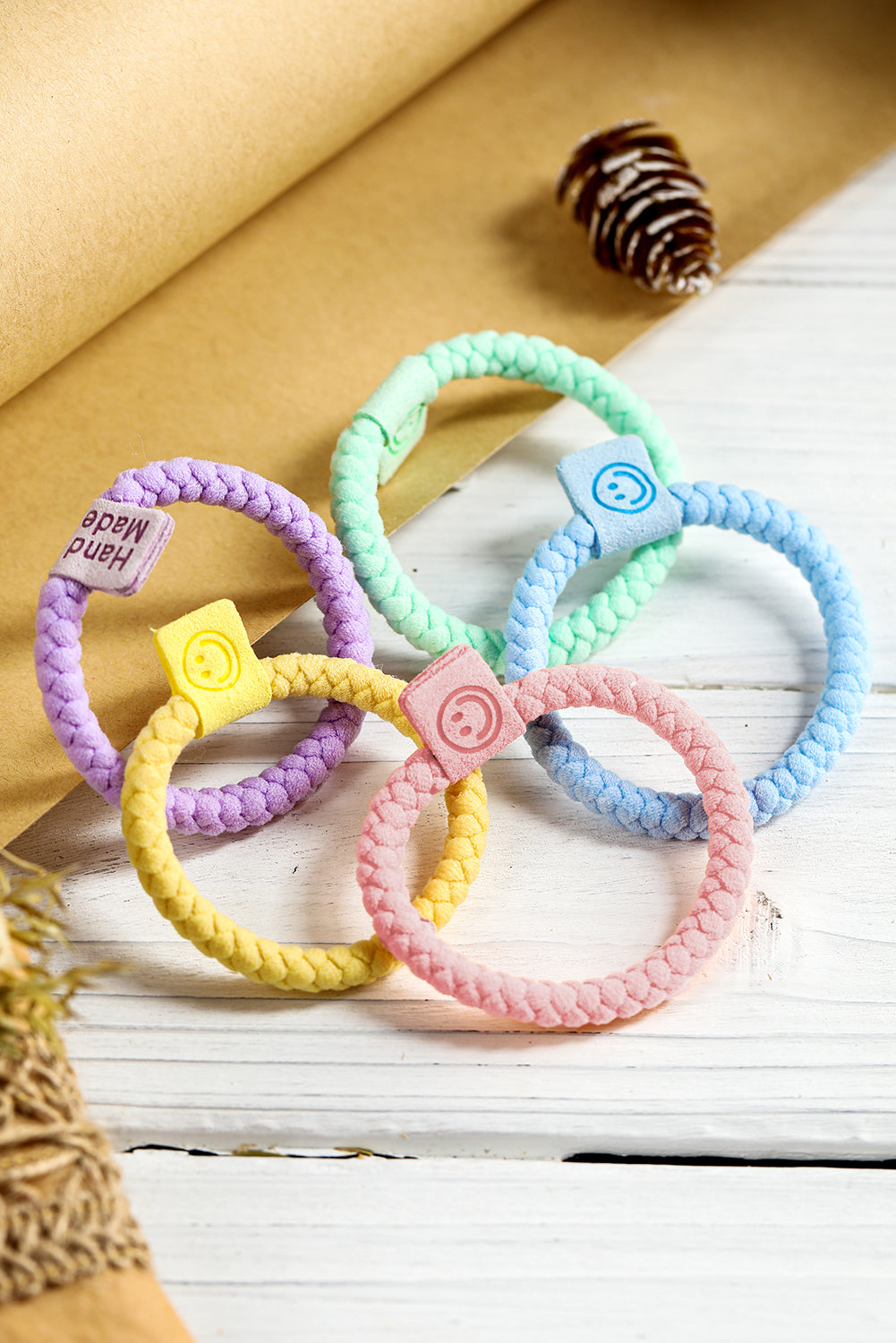 5Pcs Smile Face Tab Braided Hair Tie Set