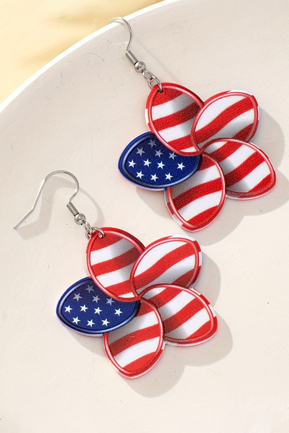 American Flag Printed Flower Shape Hook Earrings