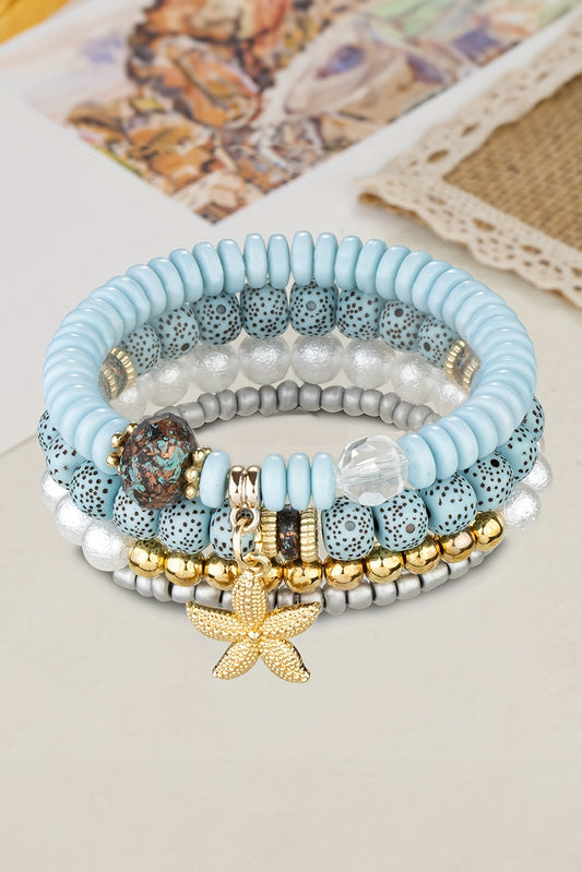 4pcs Starfish Pendant Beaded Bracelet Set