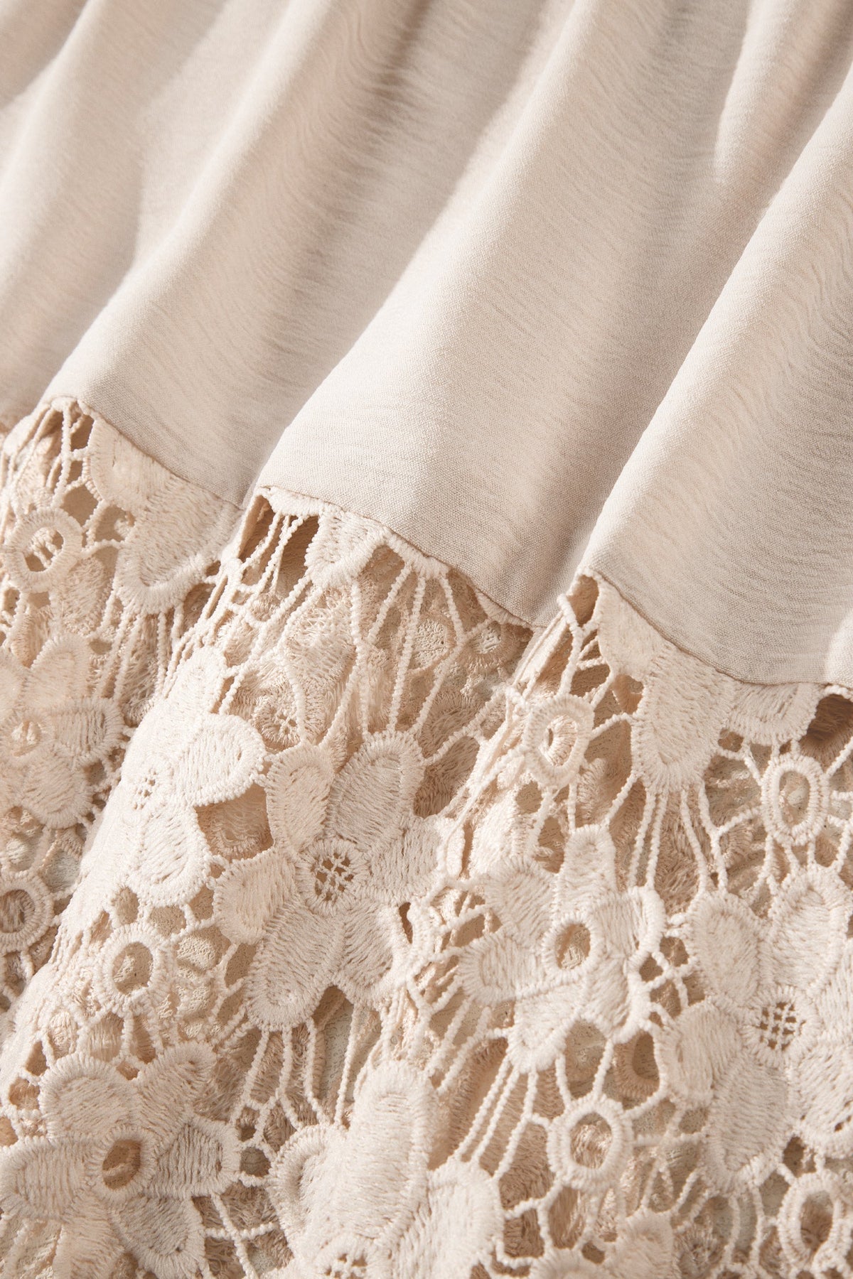 Beige Sheer Hollowed Floral Lace Hem Patchwork Loose Halter Summer Dress
