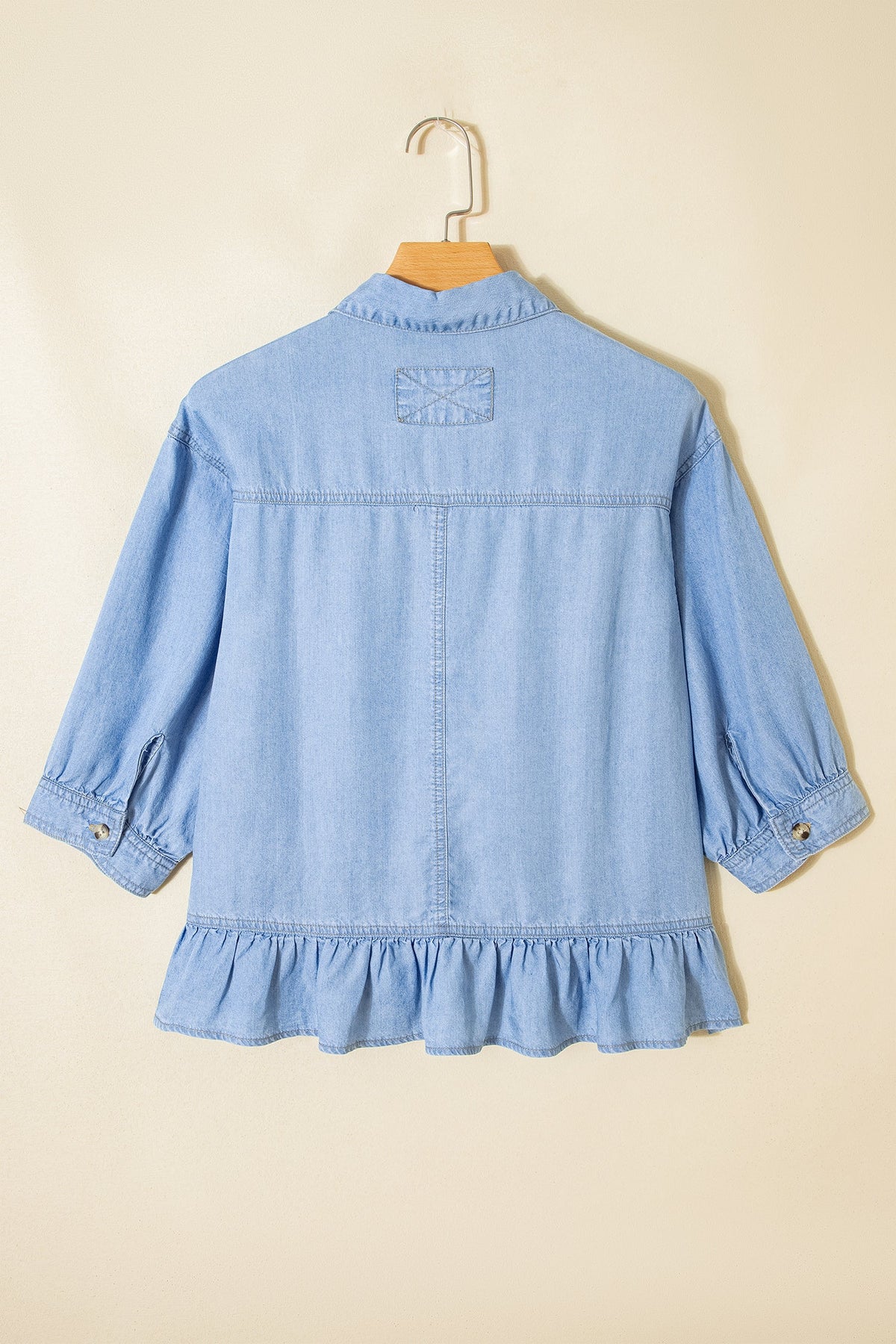 Beau Blue Half Sleeve High Low Chambray Shirt
