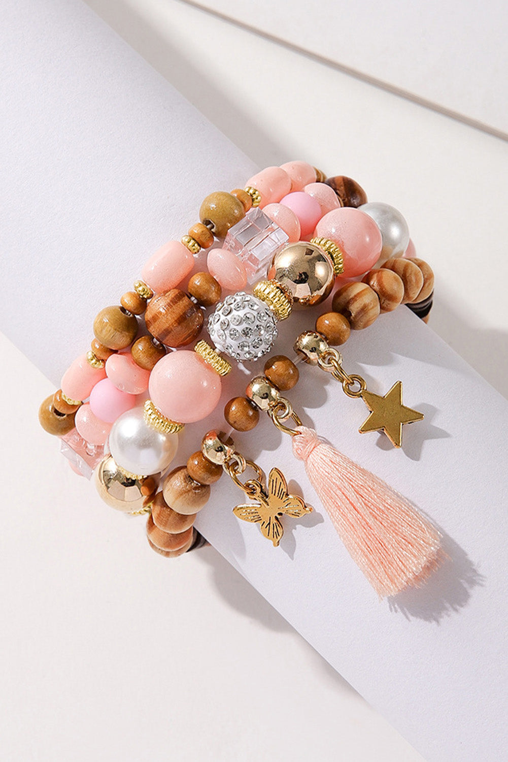 4Pcs Butterfly Star Pendant Tassel Beaded Bracelet Set
