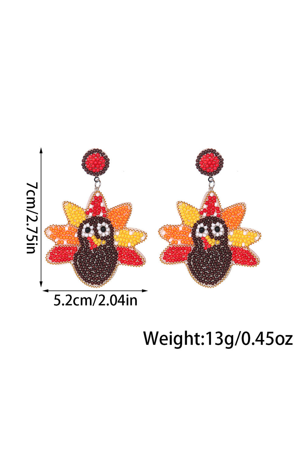 Beaded Turkey Thanksgiving Holiday Earrings