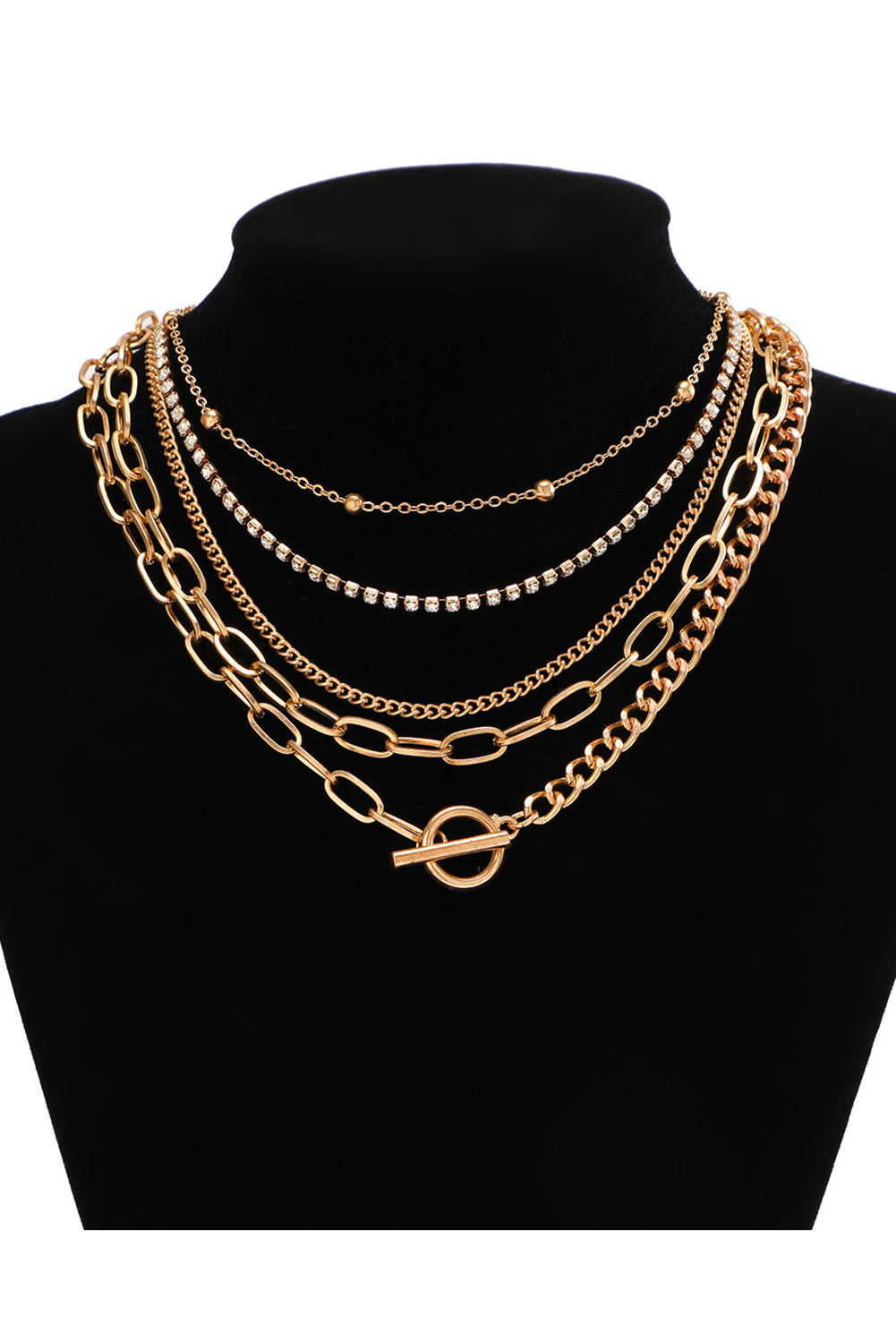 5pcs Layered Rhinestone Plated Chain Collarbone Necklaces Set