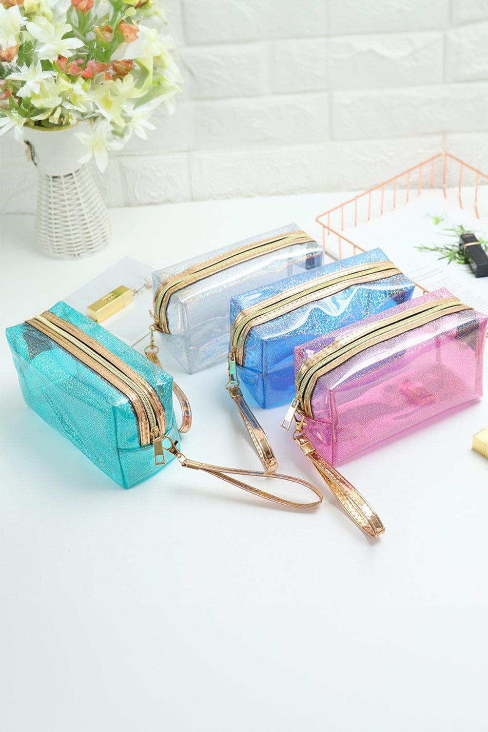 Basic Solid Color PU Square Makeup Bag