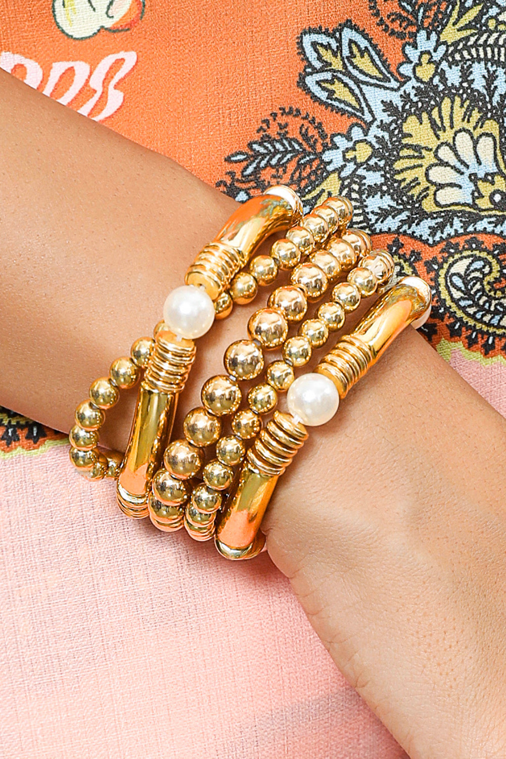 5pcs Pearl Plated Beaded Bracelet Set