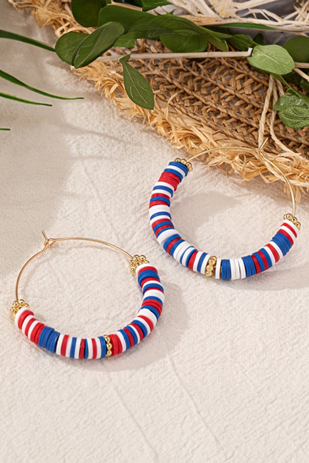 American Flag Inspired Beaded Large Hoop Earrings