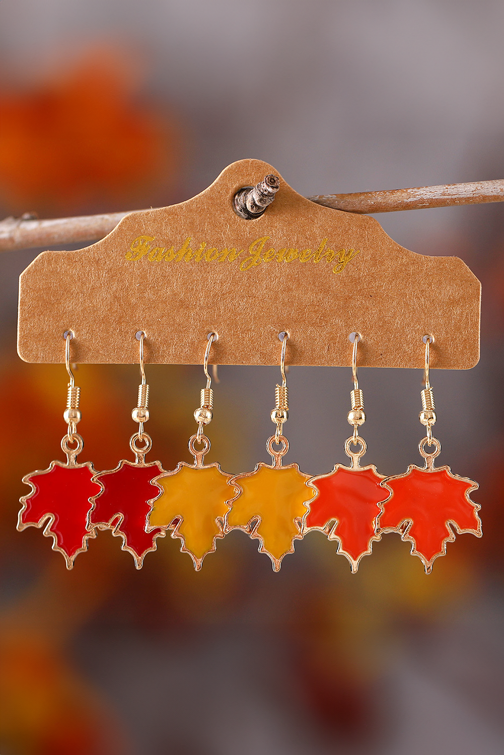 3 Pairs/Set Thanksgiving Maple Leaves Hook Dangle Earrings