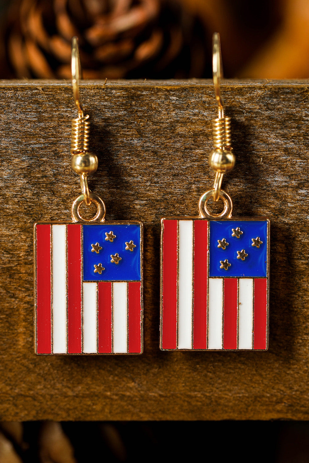 American Flag Print Patriotic Hook Earrings