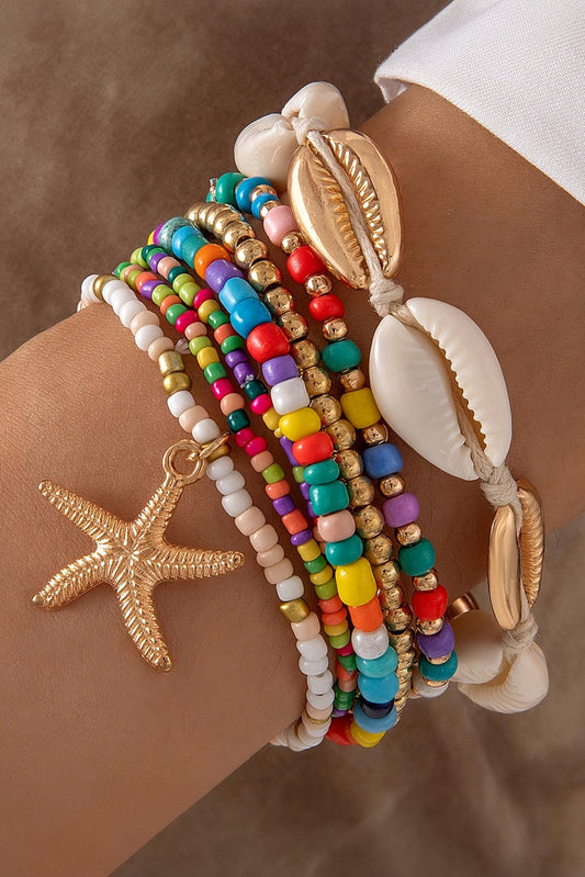 7pcs Starfish Seashell Beaded Bracelet Set