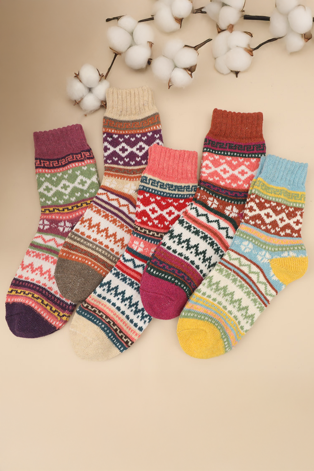 5pcs/set Bohemian Pattern Soft Crew Socks