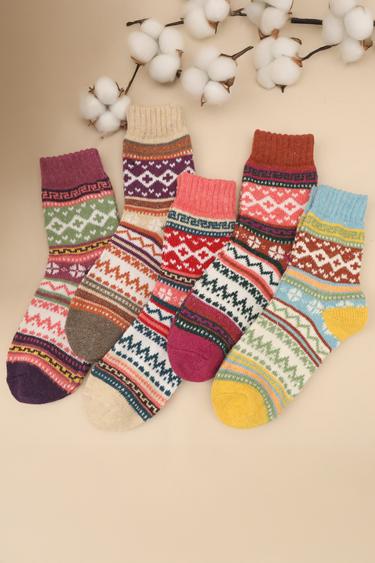 5pcs/set Bohemian Pattern Soft Crew Socks