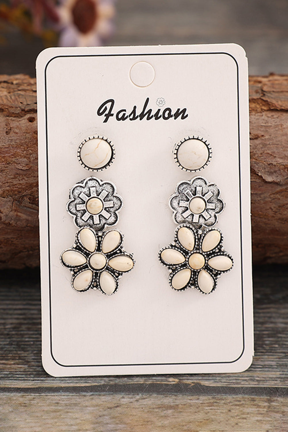 3 Pairs Western Turquoise Stud Earrings