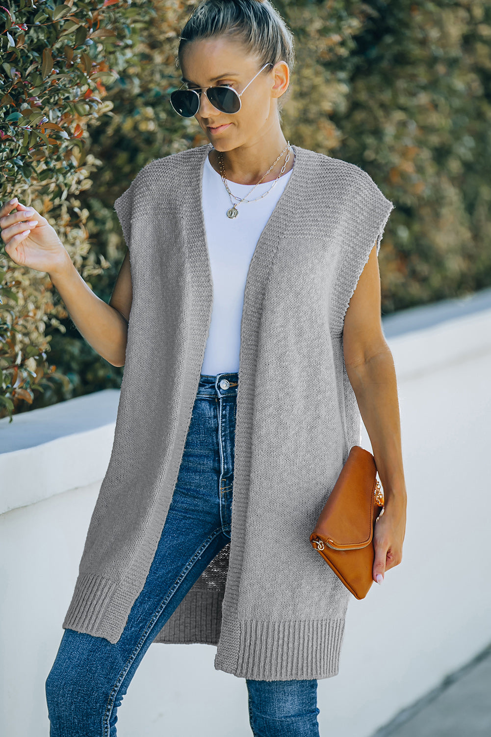 Basic Gray Vest Cardigan Sweater