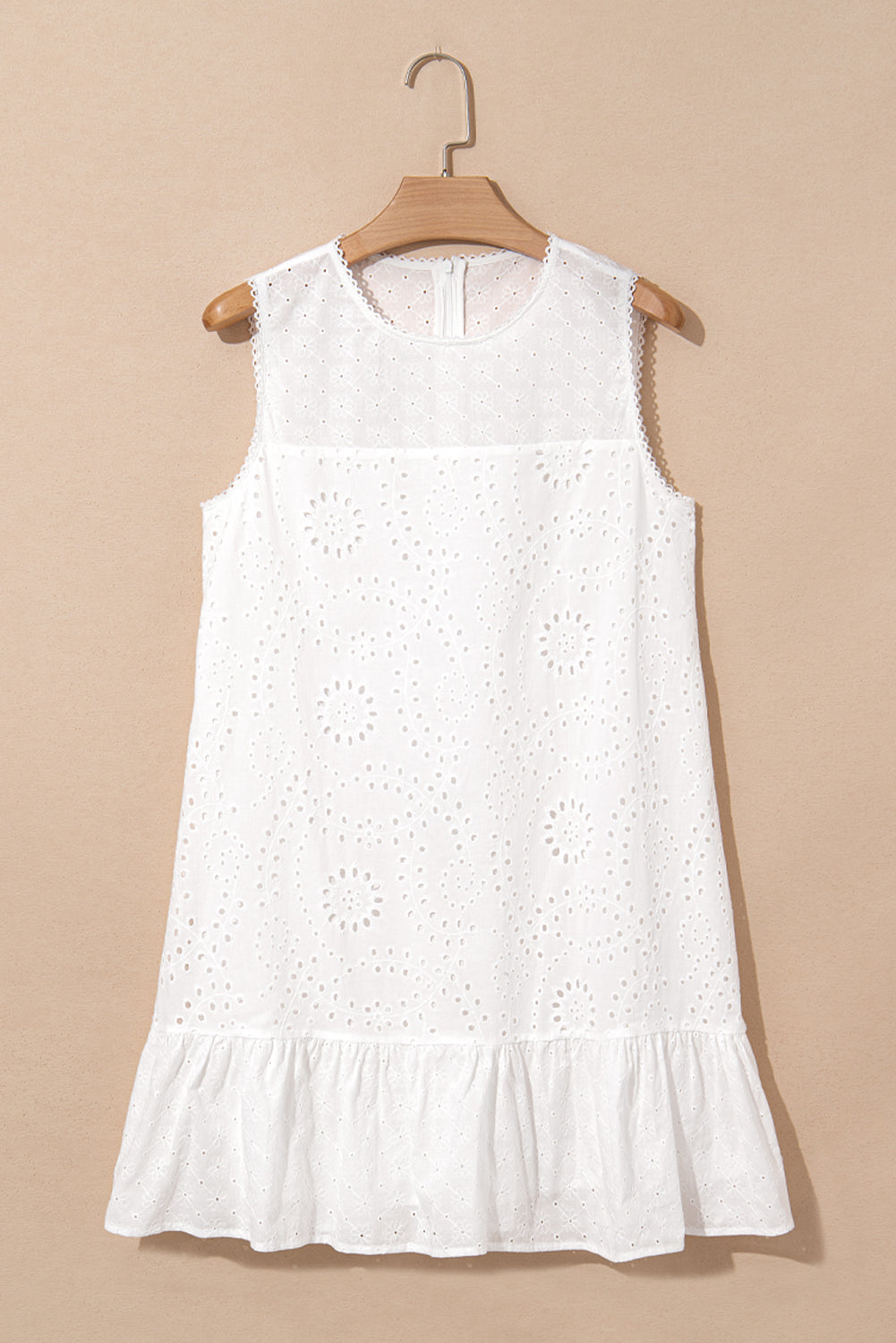 100%Cotton White Floral Eyelet Embroidered Sleeveless Shift Dress